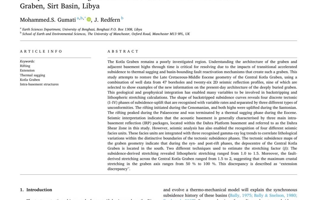 ورقة علمية لباحث من قسم علوم الأرض بجامعة بنغازي تنشر في مجلة “Geodynamics” المصنفة Q2 في سكوبس
