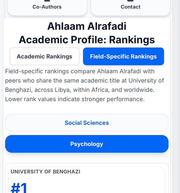 باحثان من جامعة بنغازي يحققان مراكز متقدمة في تصنيف AD Scientific Index 2027